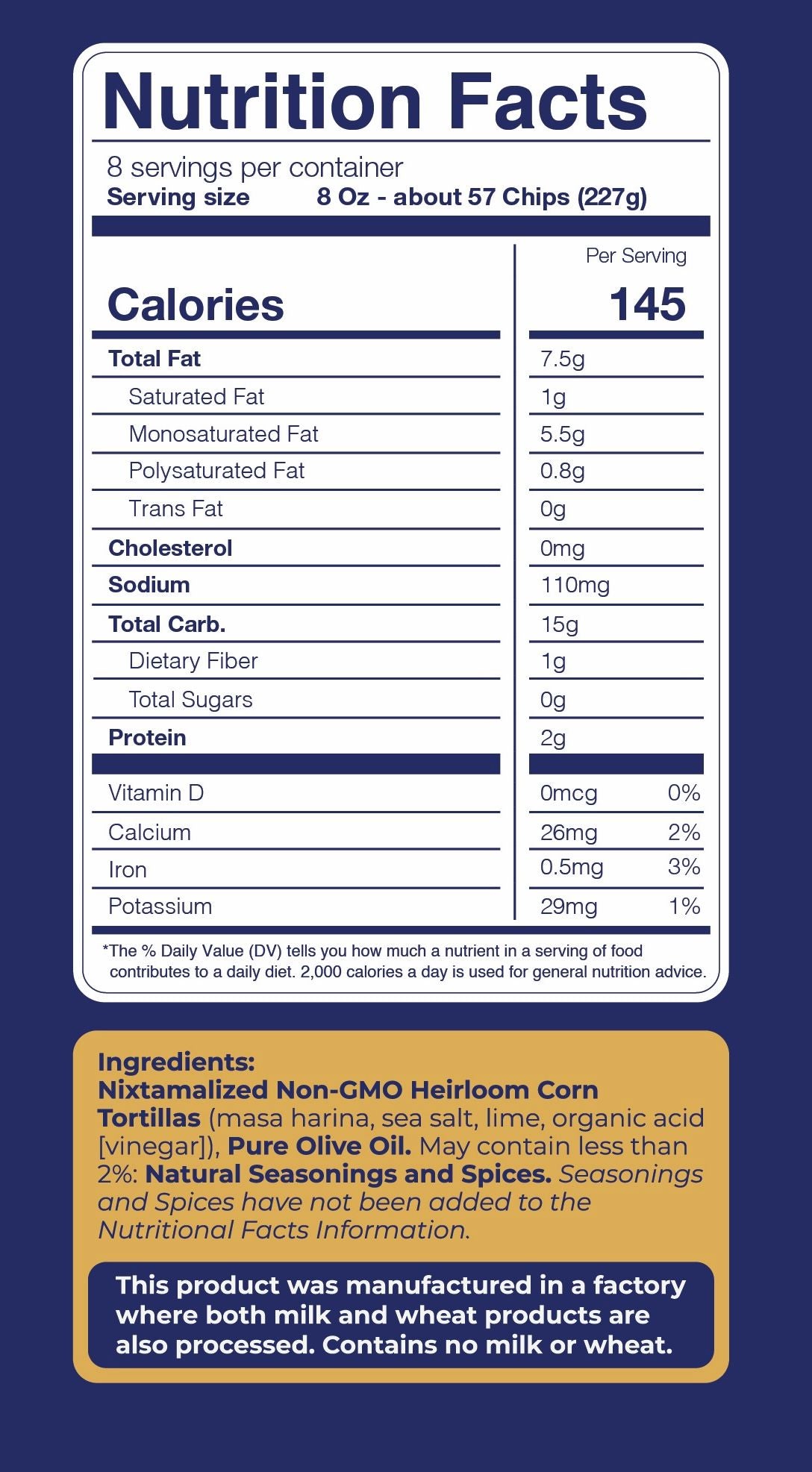 De La Vega Sea Salt Heirloom Corn Tortilla Chips